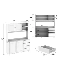 Famapy Kitchen Dining Food Pantries Sideboard with 4-Drawers and Glass Doors