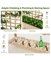 Wooden Raised Garden Bed with Wheels Trellis and Storage Shelf