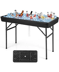 4 Feet Plastic Party Ice Folding Table with Matching Skirt-Black