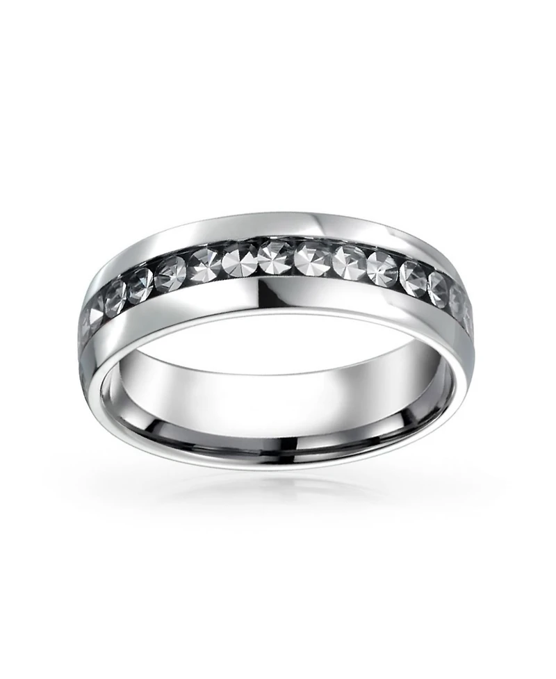 Bling Jewelry Channel Set Crystal Eternity Band Ring Stainless Steel 6MM