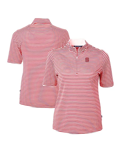 Cutter & Buck Women's Red Nc State Wolfpack DryTec Virtue Eco Pique Stripe Polo