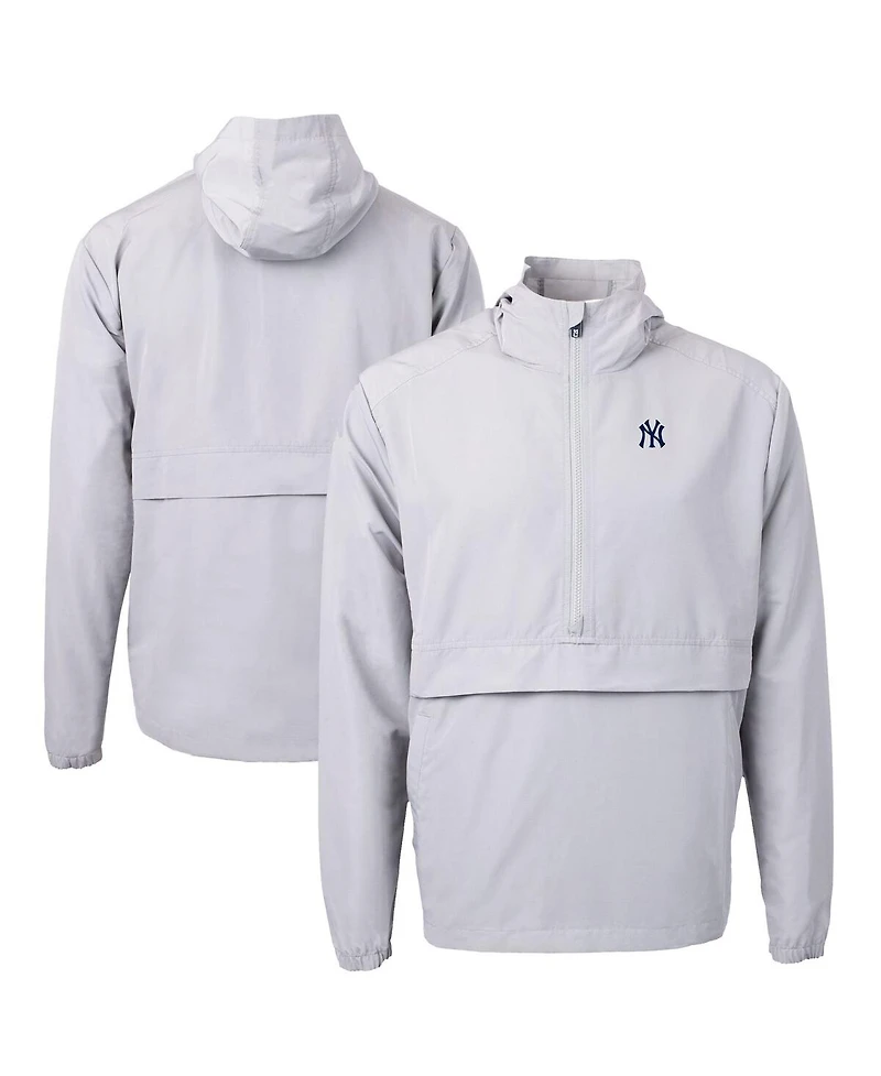 Cutter & Buck Men's Gray New York Yankees Charter Eco Half-Zip Anorak Jacket