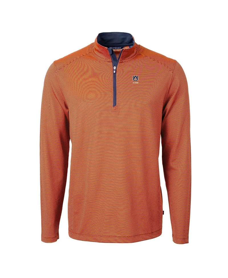 Cutter & Buck Men's Orange Auburn Tigers Alumni Logo DryTec Virtue Eco Pique Micro Stripe Quarter-Zip Pullover Top