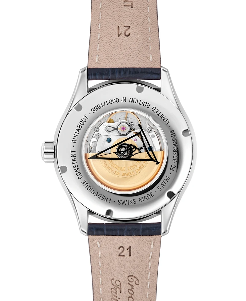 Frederique Constant Men's Swiss Automatic Runabout Blue Leather Strap Watch 42mm