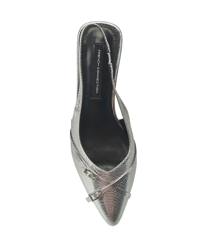 French Connection Women's Buckles Slingback Kitten Heel