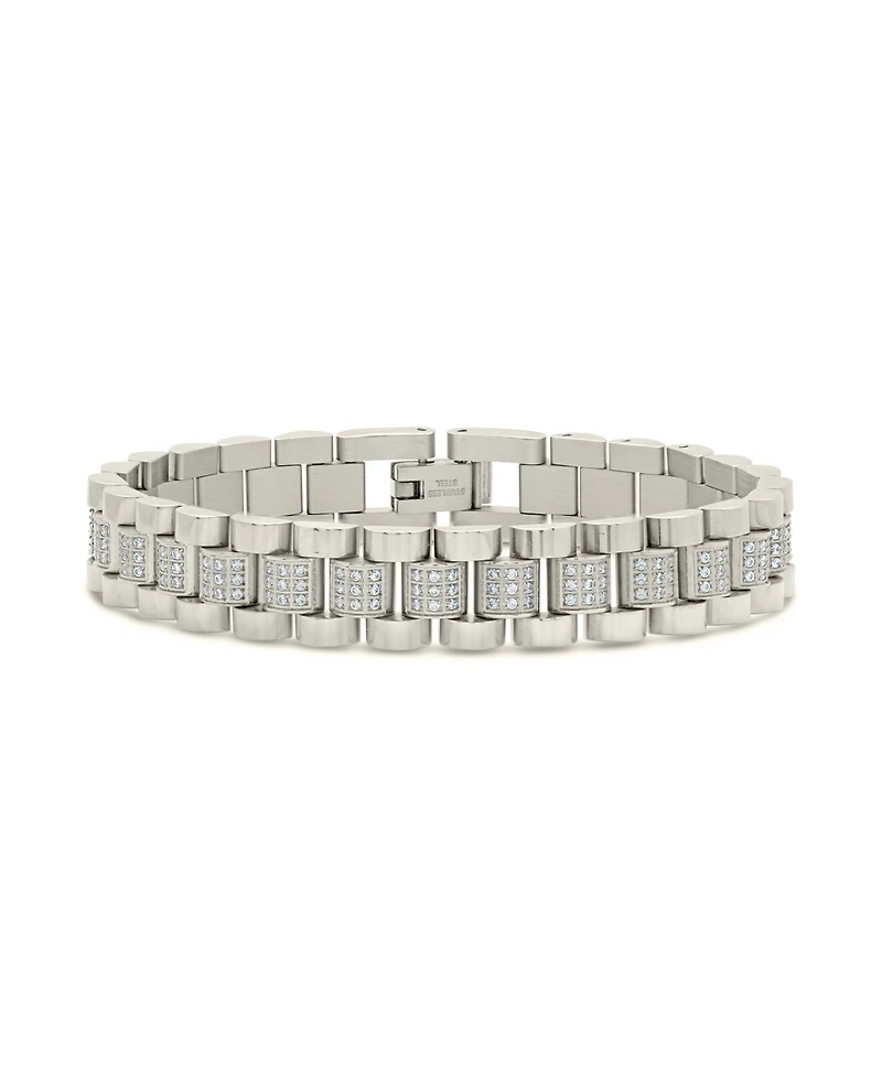 Sterling Forever Cubic Zirconia Accent Watch Band Chain Bracelet