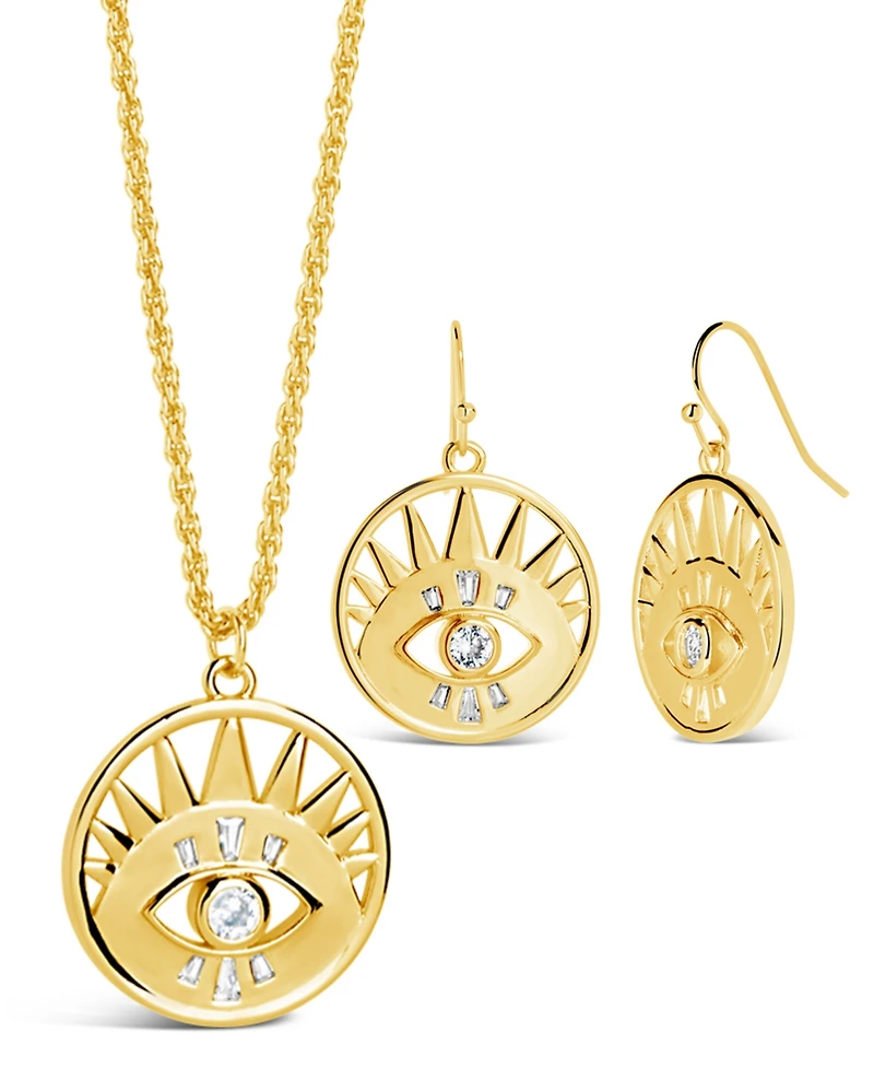 Sterling Forever Cubic Zirconia Evil Eye Dangle Earring Necklace Set