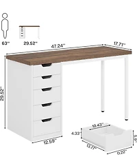 Tribesigns Computer Desk with 5 Drawers, 47 inches Rustic Brown Home Office Desk with Storage, Modern Simple Laptop Desk Study Writing Table for Small