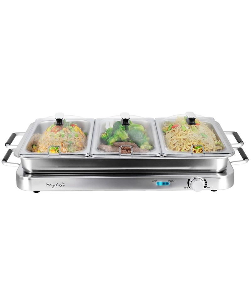 MegaChef 3-in-1 Electric Chaffing Buffet Server and Warming Tray with Triple 2.63 Quart Trays and 8.6 Quart Baking Pan