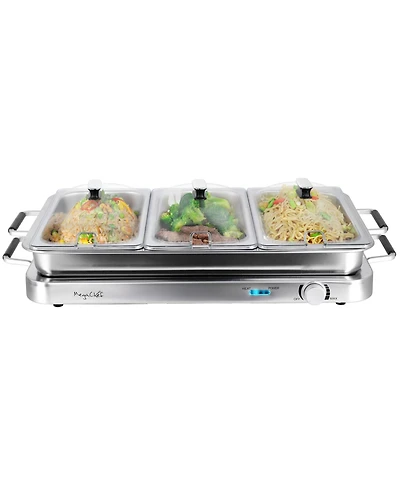 MegaChef 3-in-1 Electric Chaffing Buffet Server and Warming Tray with Triple 2.63 Quart Trays and 8.6 Quart Baking Pan