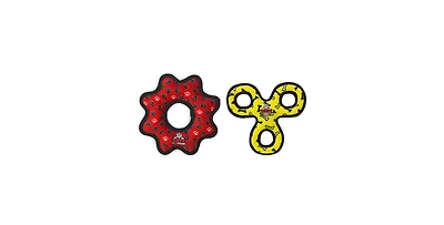 Tuffy Gear Ring Red & Jr 3 Way Tug Yellow -Combo Pack, Durable Dog Toys