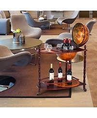 Vintage like Globe Rolling Wine Bar Cart with Extra Shelf