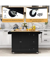 Suguift Kitchen Island Trolley Cart Wood with Drop-Leaf Tabletop and Storage Cabinet