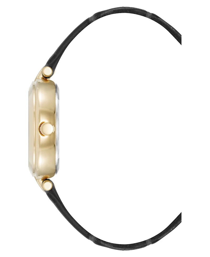 Anne Klein Women's Quartz Consider It Black Leather and Gold-Tone Alloy Metal Band Watch, 32mm