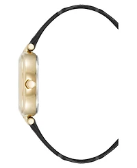 Anne Klein Women's Quartz Consider It Black Leather and Gold-Tone Alloy Metal Band Watch, 32mm