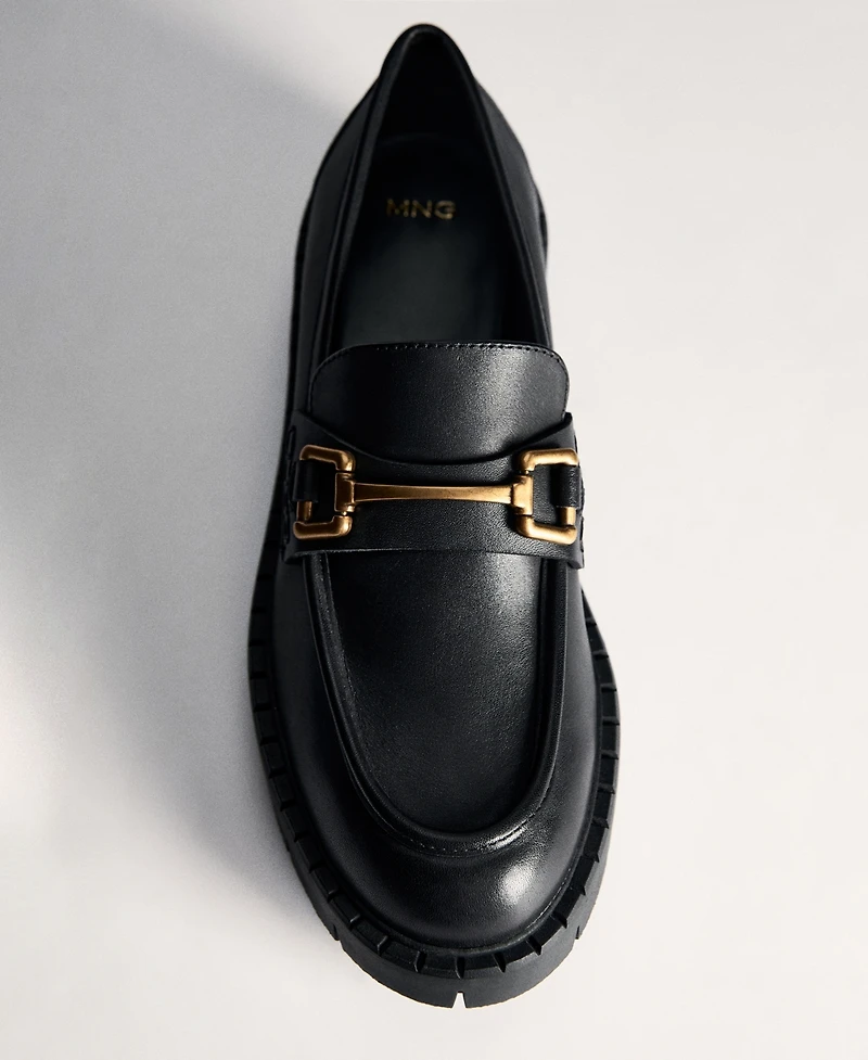 Mango Women's Metallic Detail Leather Moccasins