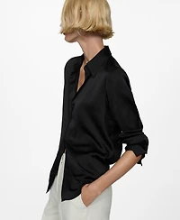 Mango Women's Satin Finish Flowy Shirt