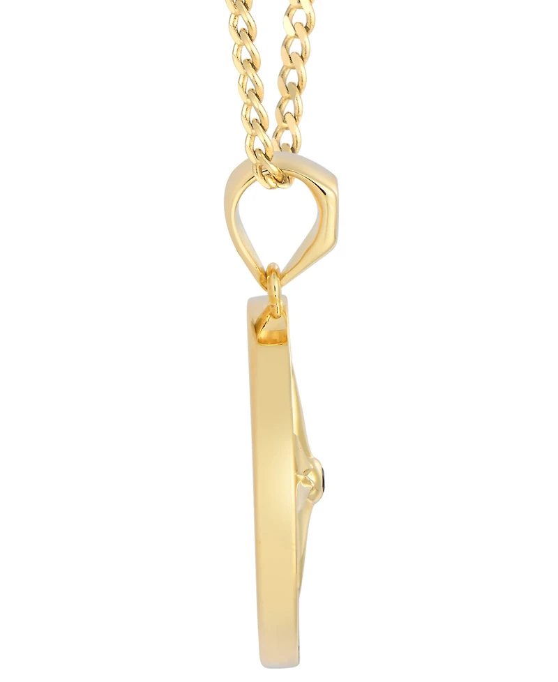 Men's Black Diamond Star Compass Medallion 22" Pendant Necklace (1/8 ct. t.w.) in 14k Gold-Plated Sterling Silver