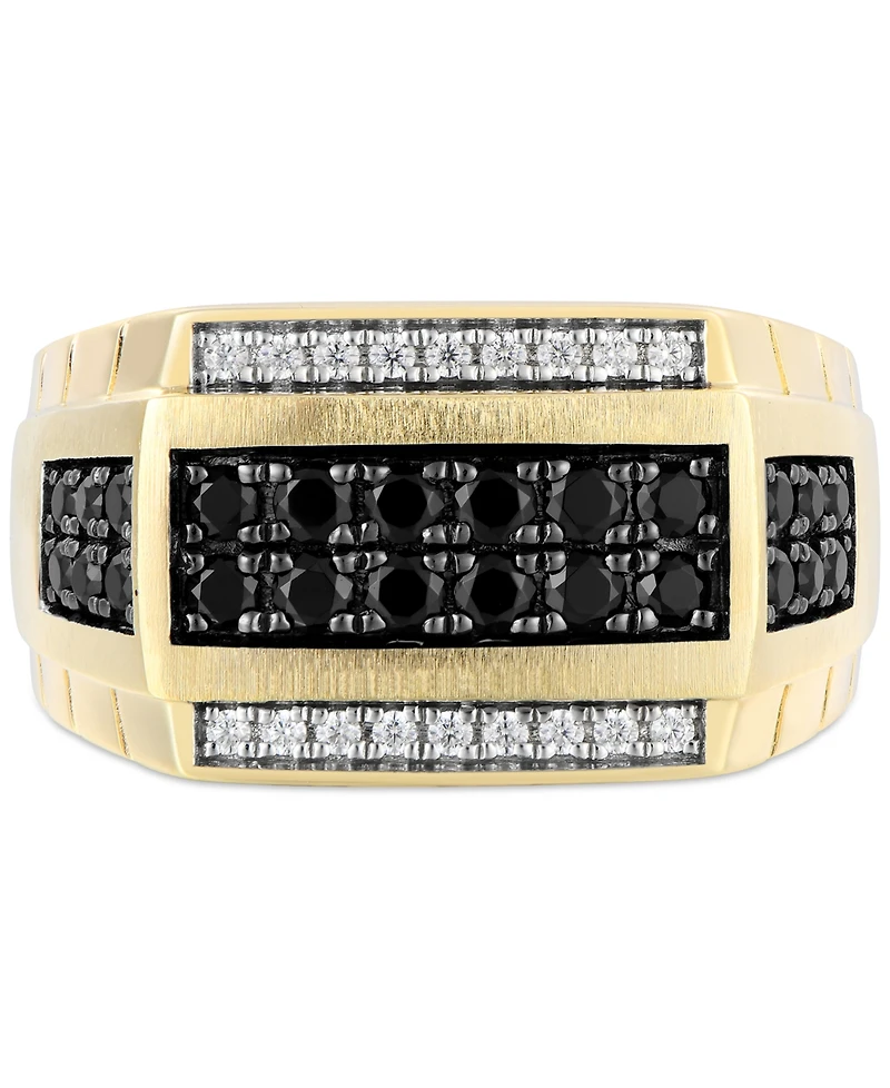 Men's Black & White Diamond Square Cluster Ring (1 ct. t.w.) in 10k Gold