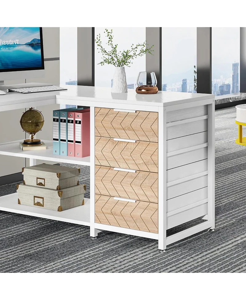 Tribesigns L Shaped Computer Desk with Storage Drawers, 59 inch Corner Desk with Shelves, Reversible L-Shaped Office Desk Study Writing Table Workstat