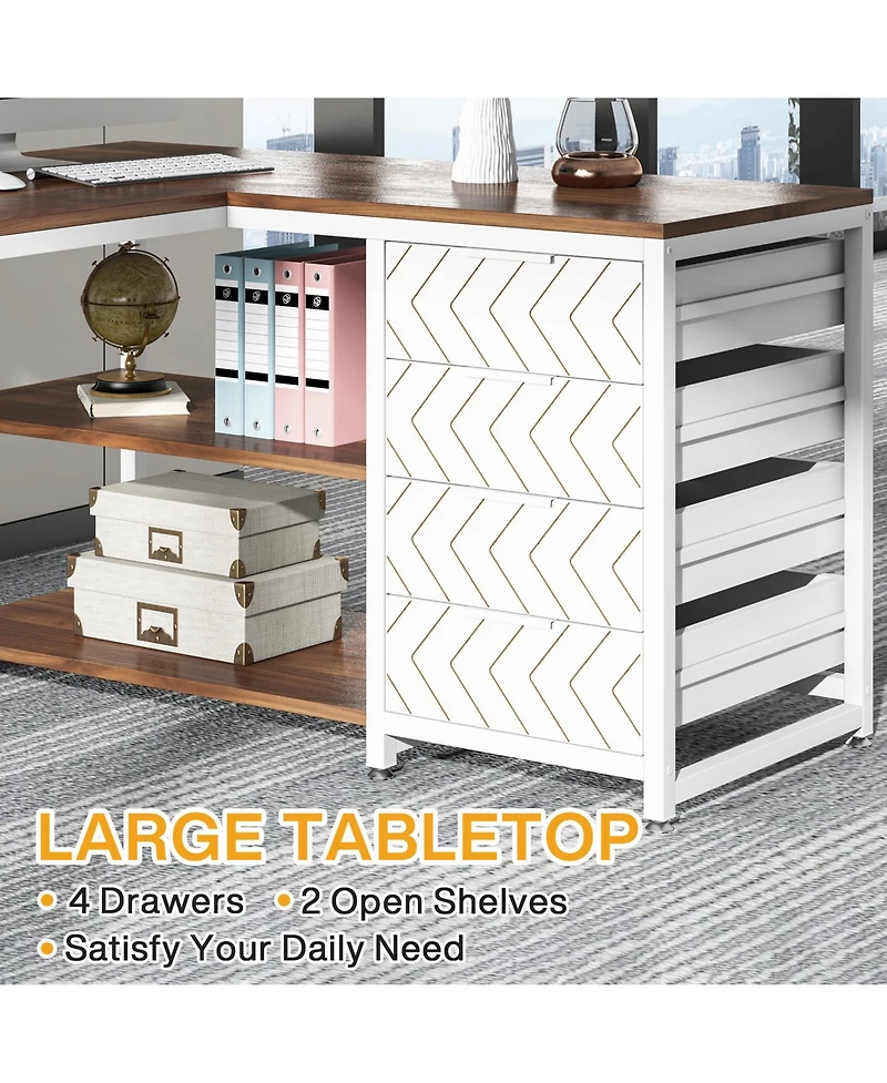 Tribesigns L Shaped Computer Desk with Storage Drawers, 59 inch Corner Desk with Shelves