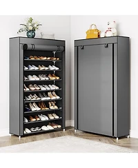 Tribesigns 10 Tier Shoes Rack with Cover, Shoes Racks Organizer for Closet, 50 Pair Large Shoe Stand, Non-Woven Shoe Storage Cabinet (Grey)