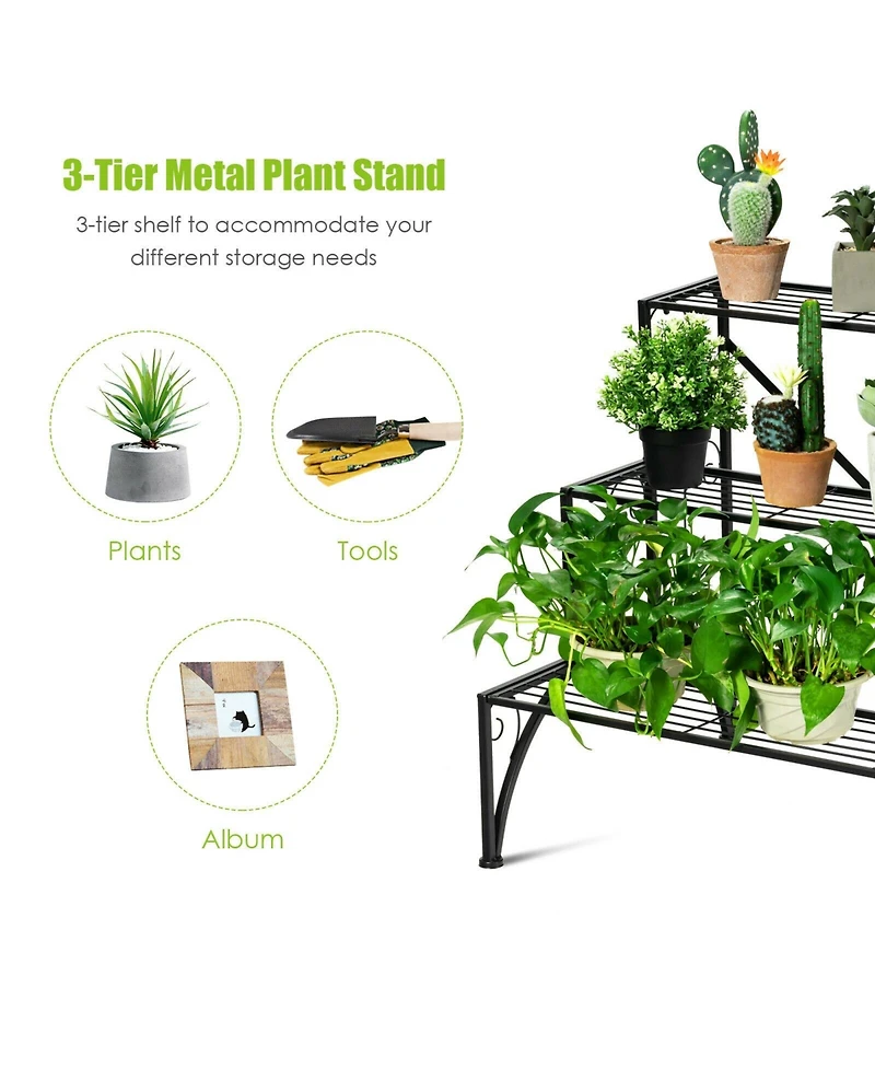 Sugift 3-Tier Metal Plant Rack Garden Shelf in Stair Style