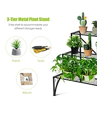 Sugift 3-Tier Metal Plant Rack Garden Shelf in Stair Style
