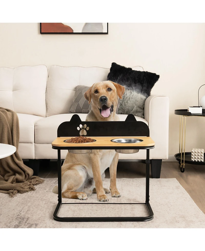 Inolait Dog Bowl Stand with 2 Stainless Steel Food Water Bowls