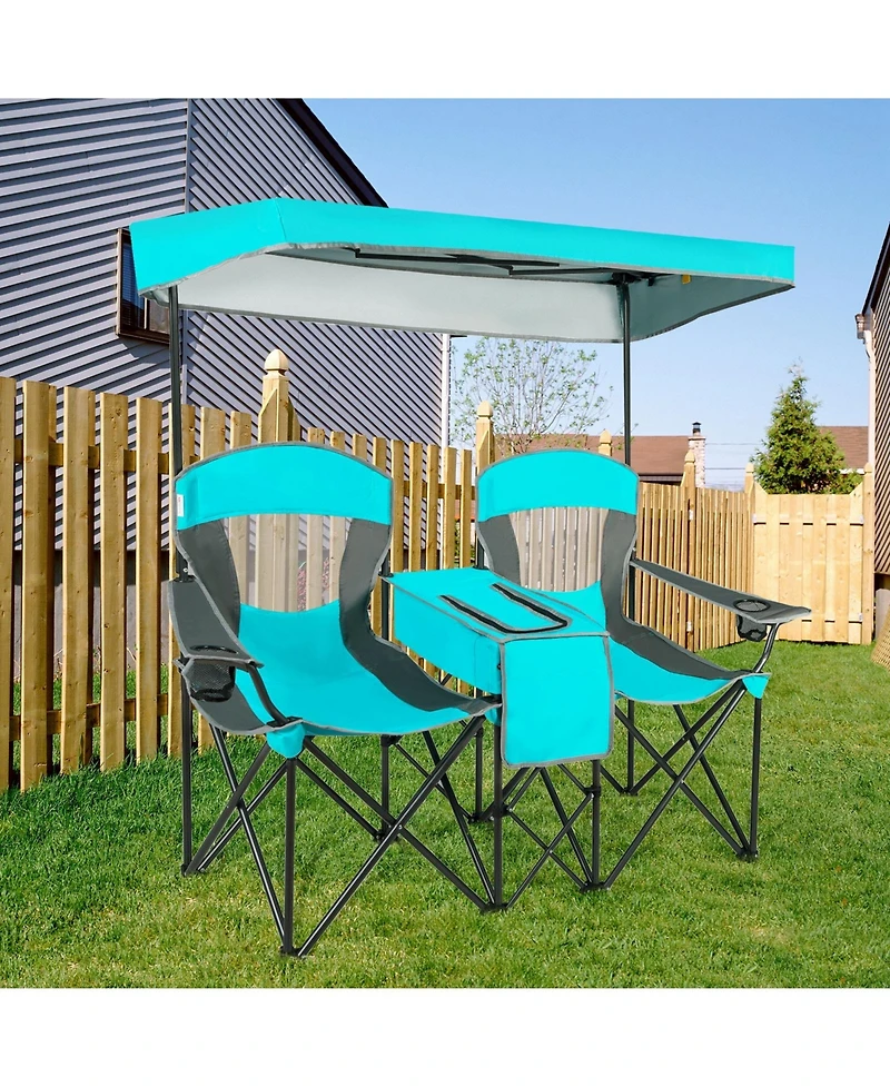 Sugift Turquoise Portable Folding Camping Canopy Chairs with Cup Holder