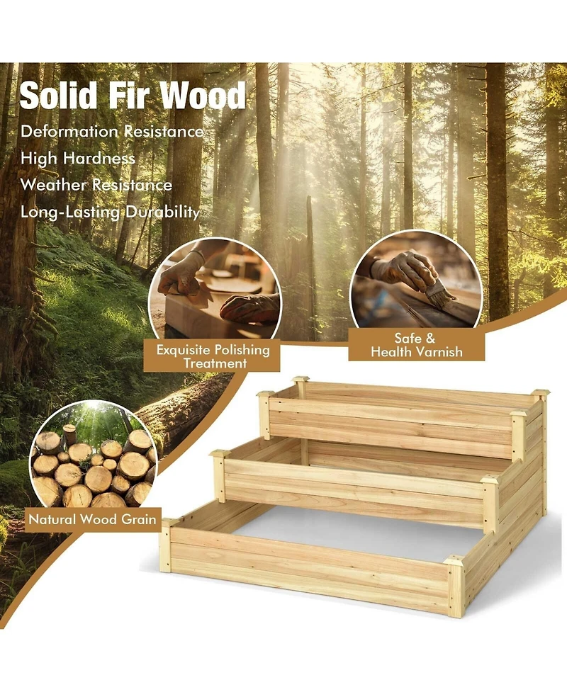 3-Tier Raised Garden Bed Wood Planter Kit for Flower Vegetable Herb