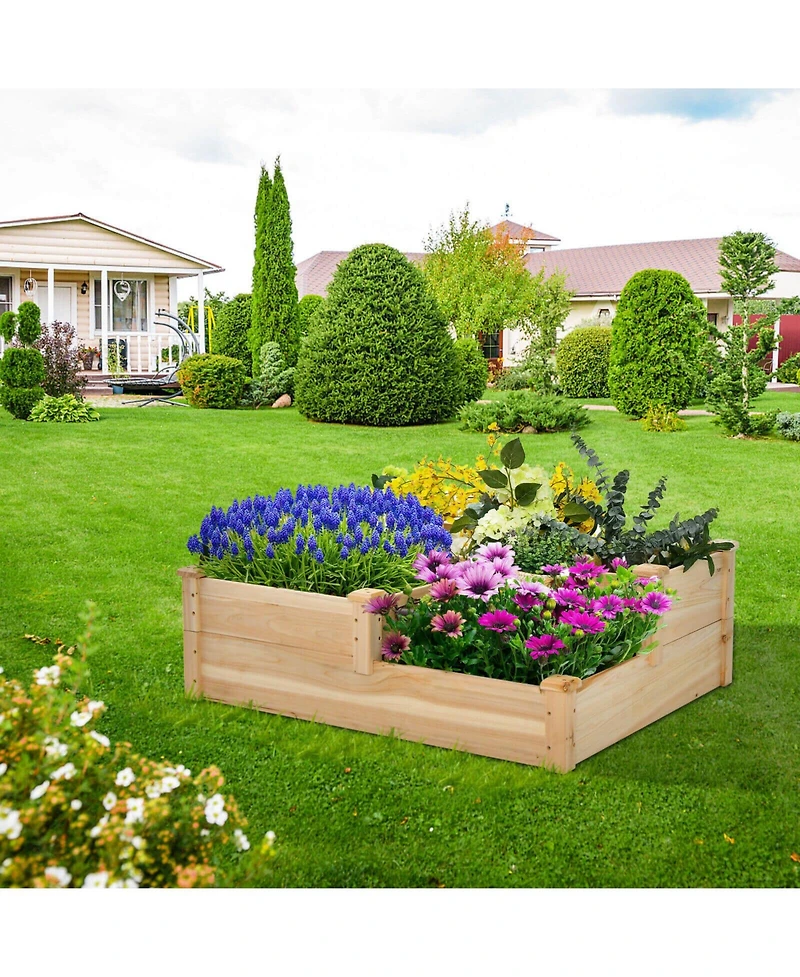 3-Tier Wooden Raised Garden Bed with Open-Ended Base