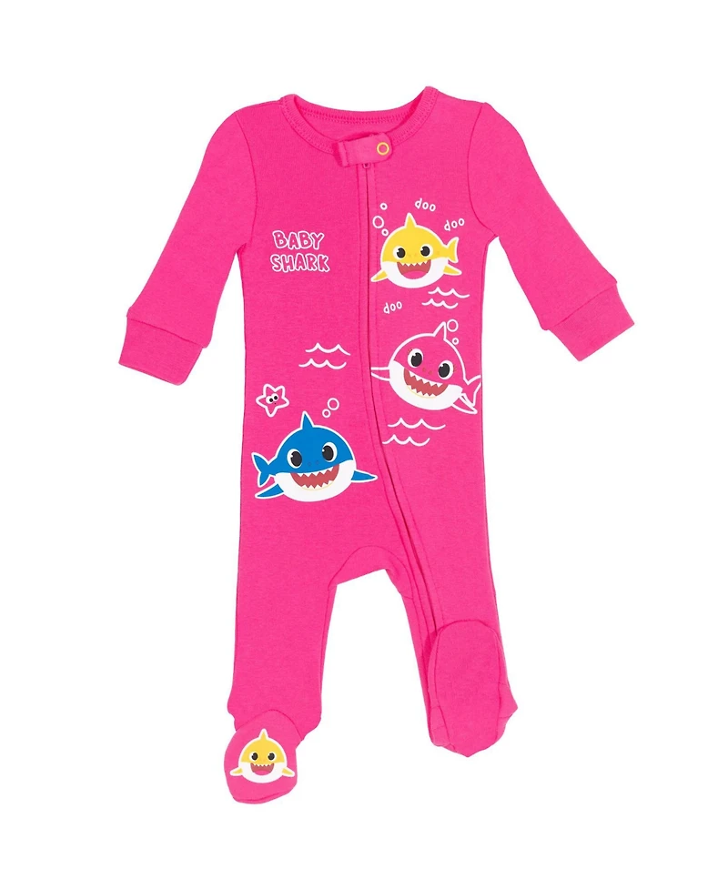 Baby Shark Girls Pinkfong 2 Pack Zip Up Sleep N' Play Coveralls