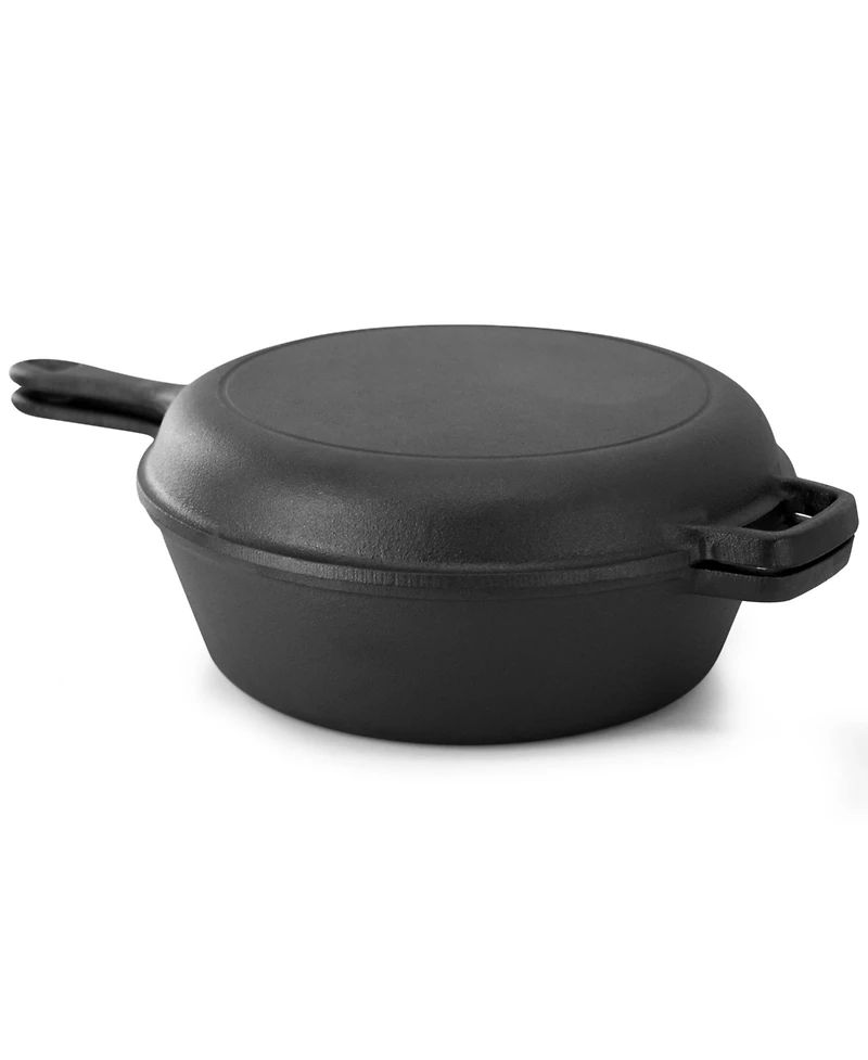 MegaChef 10.5 Inch 2-in-1 Pre-Seasoned Cast Iron Skillet and Fry Pan Set
