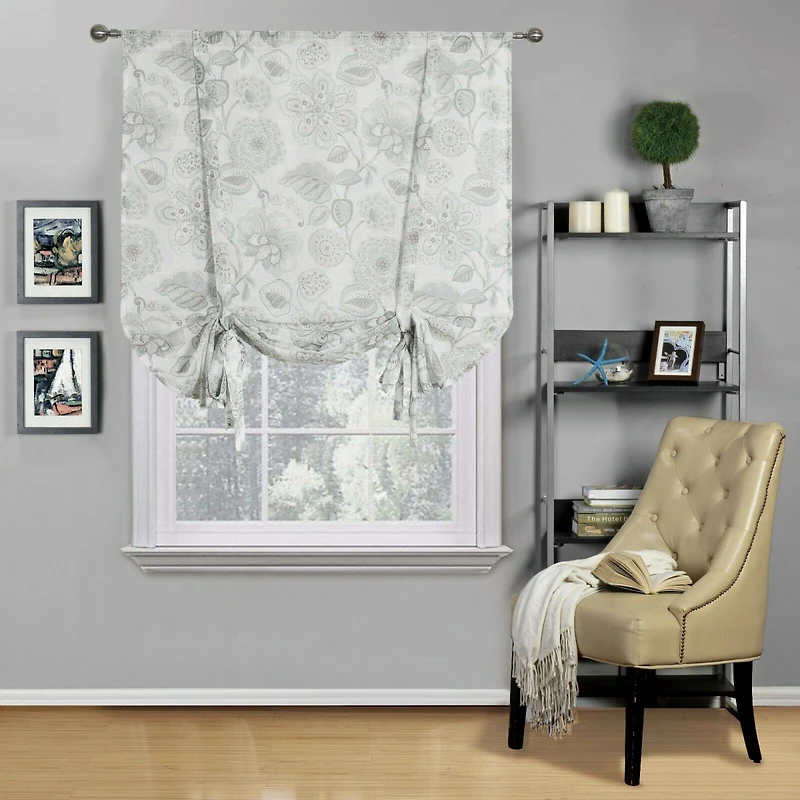 Kate Aurora Shabby Chic Floral Jacobean Sheer Single Tie Up Window Curtain Shade