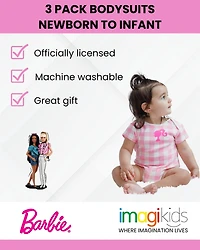 Barbie Baby Girls 3 Pack Bodysuits