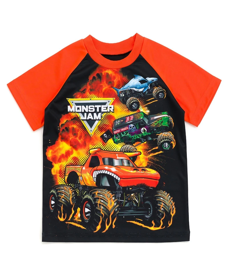Monster Jam Boys Grave Digger El Toro Loco Megalodon T-Shirt Tank Top and French Terry Shorts 3 Piece Set to