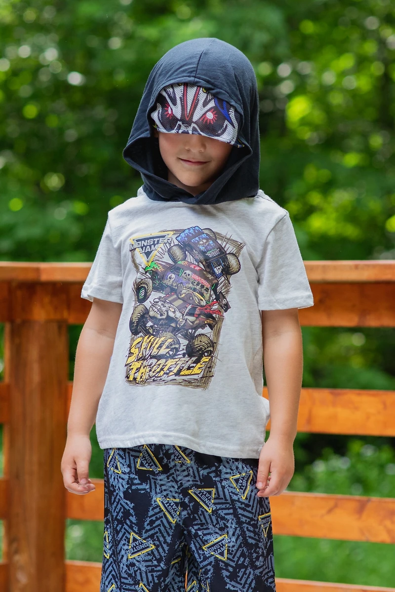 Monster Jam Boys Son-uva Digger Zombie Grave Digger Cosplay T-Shirt and Mesh Shorts Outfit Set to