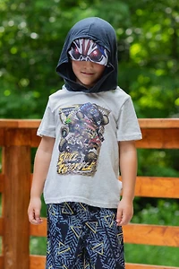 Monster Jam Boys Son-uva Digger Zombie Grave Digger Cosplay T-Shirt and Mesh Shorts Outfit Set to