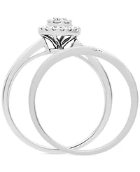 Diamond Halo Cluster Diagonal Two Row Bridal Set (1/4 ct. t.w.) 14k White Gold