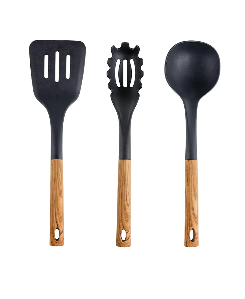 MegaChef Black Nylon Cooking Utensils with Wood Design, Set of 7