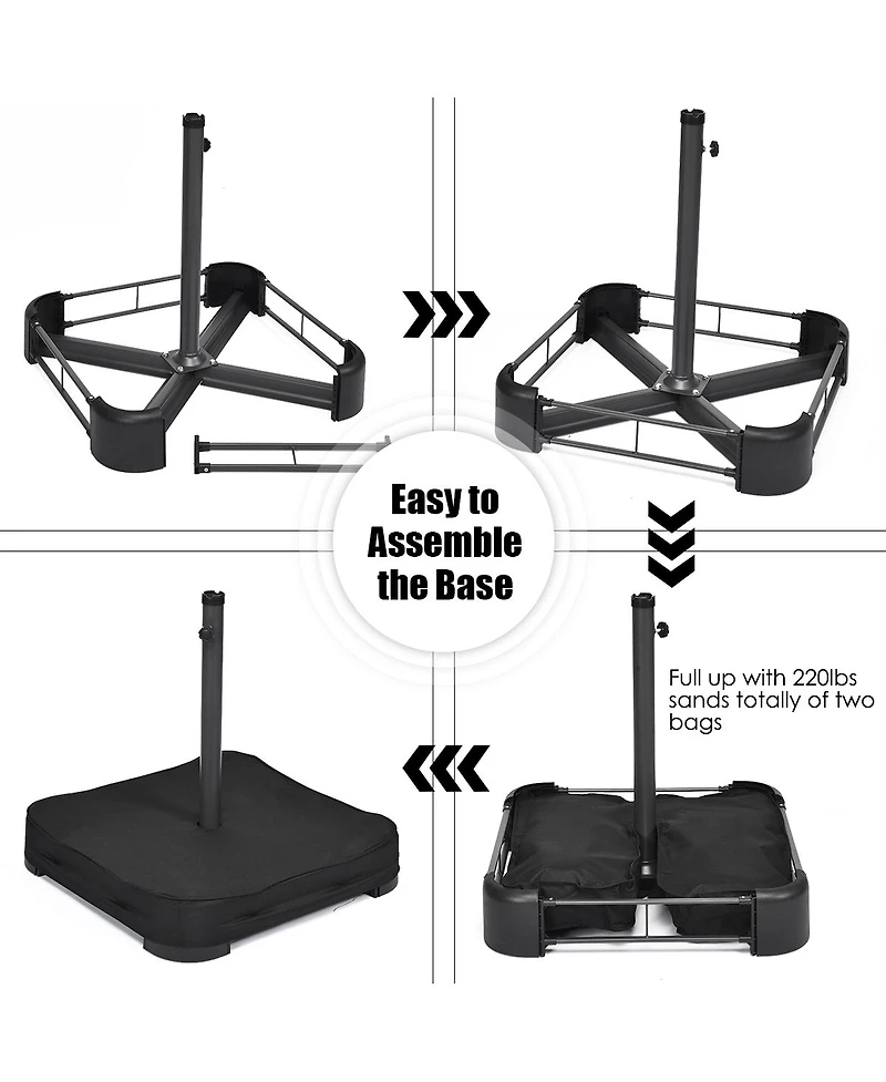 15Ft Patio Double-Sided Solar Led Market Umbrella Crank Base