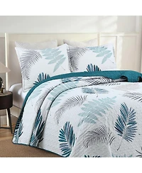 MarCielo 3 Piece Printed Leaf Quilt Set Lightweight Bedspread Set Queen