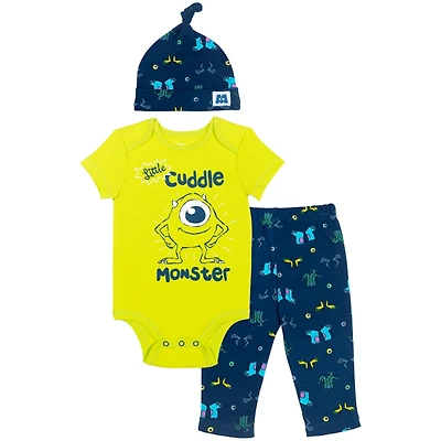 Monsters Inc. Baby Boys Pixar Lion King Bodysuit Pants and Hat 3 Piece Outfit Set