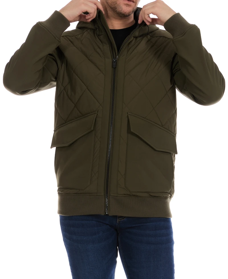 Perry Ellis Men's Diamond Quilted Hooded Softshell Bomber Jacket