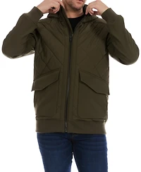 Perry Ellis Men's Diamond Quilted Hooded Softshell Bomber Jacket