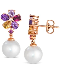Le Vian Vanilla Pearl (8mm), Multi-Gemstone (1-1/4 ct. t.w.), & Nude Diamond Accent Flower Drop Earrings in 14k Rose Gold