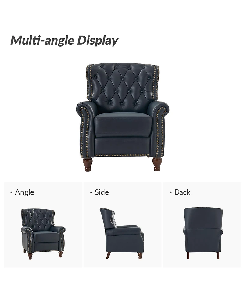 Justine Wooden Upholstery Genuine Leather Recliner with Tufted Back