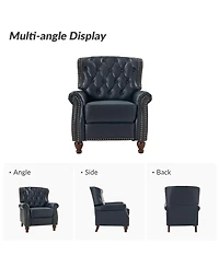 Justine Wooden Upholstery Genuine Leather Recliner with Tufted Back