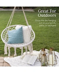 Best Choice Products Handwoven Cotton Macrame Hammock Hanging Chair Swing for Indoor & Outdoor Use w/ Backrest